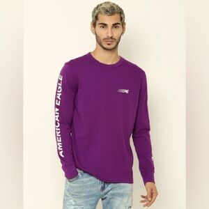 American Eagle Men’s Purple Long Sleeve Graphic T-Shirt in size Large
